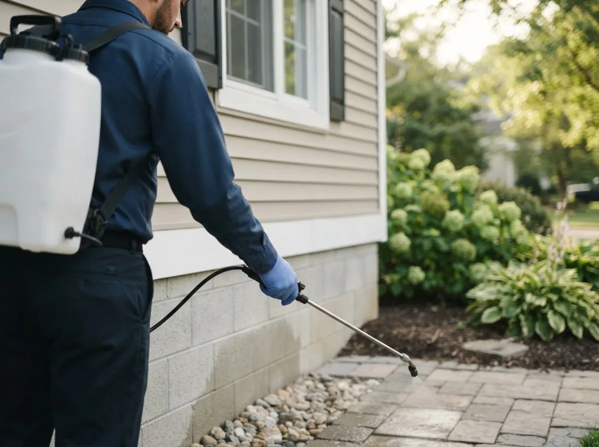 Pest control technician inspecting a home in Dawson, MN